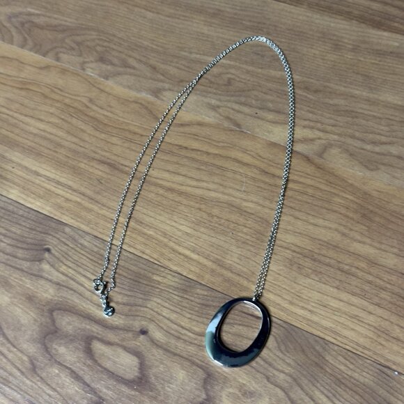 LOFT Necklace Round Circular Silver Tone Ann Taylor Long Chain Statement Piece - Picture 1 of 9